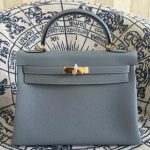 Hermes Kelly 28cm Bag Togo Leather Blue Lin Gold