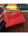 Hermes Mini Kelly 22cm Epsom Leather Red Silver With Chain Strap