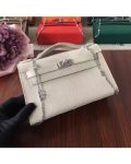 Hermes Mini Kelly 22cm Epsom Leather White Silver With Chain Strap