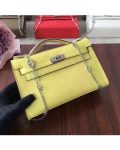 Hermes Mini Kelly 22cm Epsom Leather Yellow Silver With Chain Strap